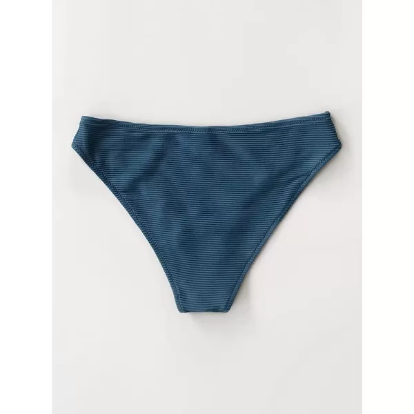 imageCUPSHE Bikini Bottom for Women Swimsuit Ribbed Low Waisted Mid Cut Cheeky Bathing SuitNavy