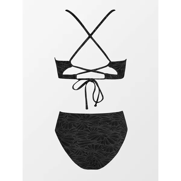 imageCUPSHE Bikini Set for Women Bathing Suit High Waisted Scalloped V Neck Two Pieces SwimsuitBlack