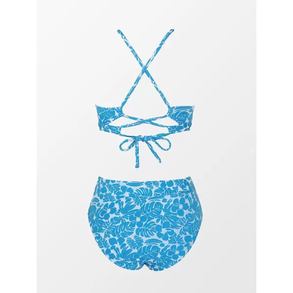 imageCUPSHE Bikini Set for Women Bathing Suit High Waisted Scalloped V Neck Two Pieces SwimsuitBlueWhite