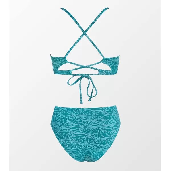 imageCUPSHE Bikini Set for Women Bathing Suit High Waisted Scalloped V Neck Two Pieces SwimsuitCyan
