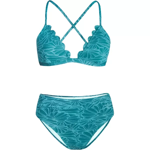 imageCUPSHE Bikini Set for Women Bathing Suit High Waisted Scalloped V Neck Two Pieces SwimsuitCyan