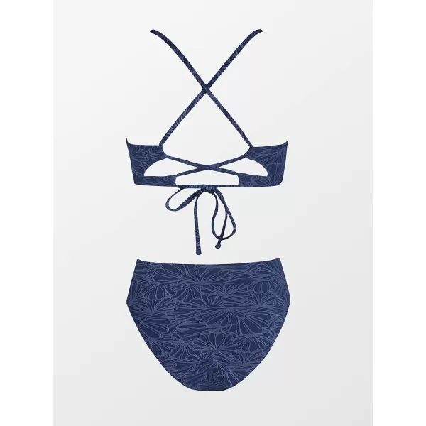 imageCUPSHE Bikini Set for Women Bathing Suit High Waisted Scalloped V Neck Two Pieces SwimsuitNavy