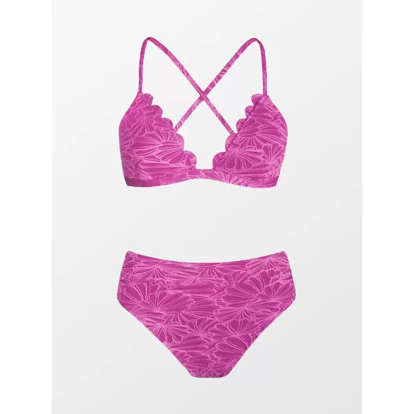 imageCUPSHE Bikini Set for Women Bathing Suit High Waisted Scalloped V Neck Two Pieces SwimsuitRed