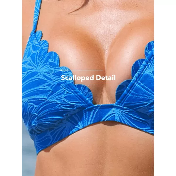 imageCUPSHE Bikini Set for Women Bathing Suit High Waisted Scalloped V Neck Two Pieces SwimsuitSapphire Blue