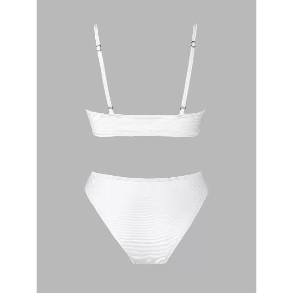 imageCUPSHE Bikini Set for Women Bathing Suit Mid Waist Cutout High Cut Spaghetti Straps Cheeky RibWhite