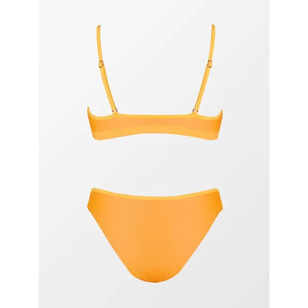 imageCUPSHE Bikini Set for Women Bathing Suit Mid Waist Cutout High Cut Spaghetti Straps Cheeky RibYellow