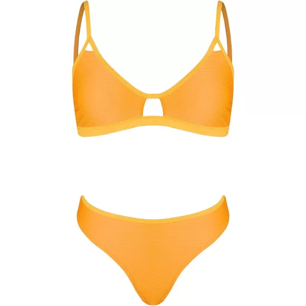 imageCUPSHE Bikini Set for Women Bathing Suit Mid Waist Cutout High Cut Spaghetti Straps Cheeky RibYellow