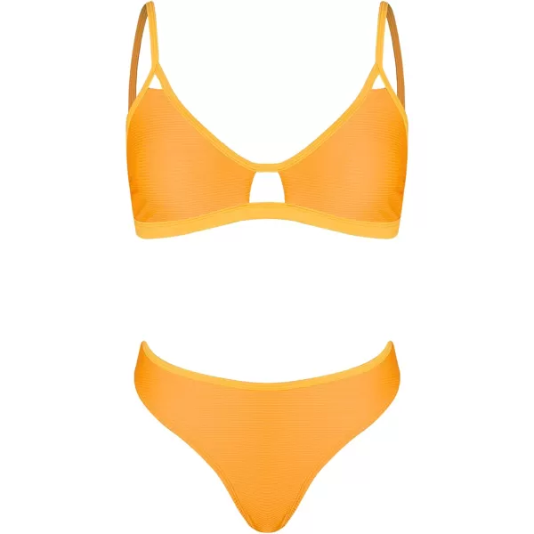 imageCUPSHE Bikini Set for Women Bathing Suit Mid Waist Cutout High Cut Spaghetti Straps Cheeky RibYellow
