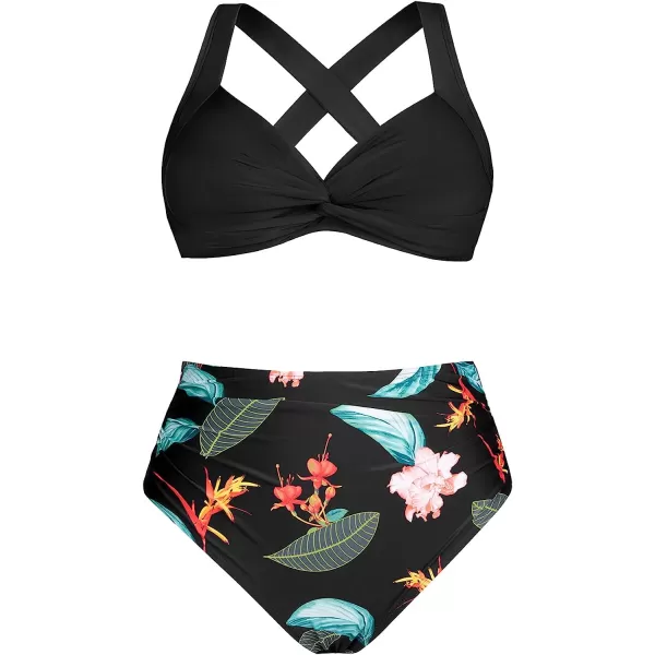 imageCUPSHE Bikini Set for Women Plus Size Two Piece Swimsuit High Waisted Twist Crisscross Back Tie V NeckCUPSHE Bikini Set for Women Plus Size Two Piece Swimsuit High Waisted Twist Crisscross Back Tie V Neck