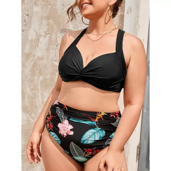 imageCUPSHE Bikini Set for Women Plus Size Two Piece Swimsuit High Waisted Twist Crisscross Back Tie V NeckCUPSHE Bikini Set for Women Plus Size Two Piece Swimsuit High Waisted Twist Crisscross Back Tie V Neck