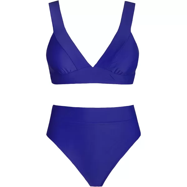 imageCUPSHE Bikini Set for Women Swimsuit High Waisted V Neck Wide Straps Back Hook Removable Push UpAzure Blue