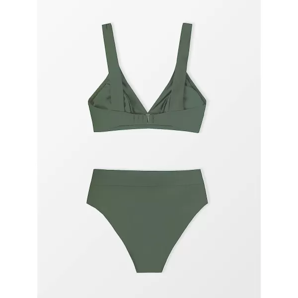 imageCUPSHE Bikini Set for Women Swimsuit High Waisted V Neck Wide Straps Back Hook Removable Push UpGreen