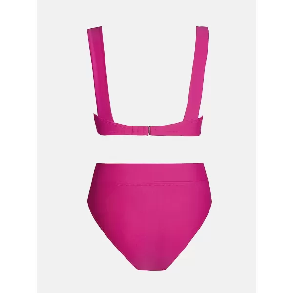 imageCUPSHE Bikini Set for Women Swimsuit High Waisted V Neck Wide Straps Back Hook Removable Push UpMagenta Red