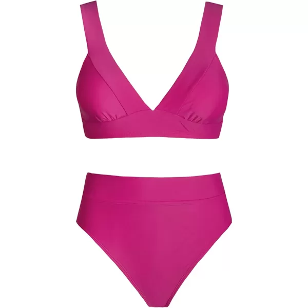 imageCUPSHE Bikini Set for Women Swimsuit High Waisted V Neck Wide Straps Back Hook Removable Push UpMagenta Red