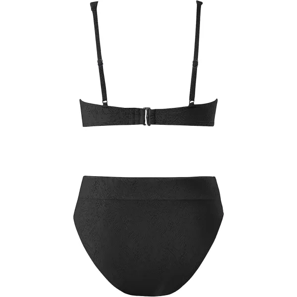 imageCUPSHE Bikini Set for Women Two Piece Bathing Suits High Waisted Square Neck Cutout Adjustable Straps Back HookBlack