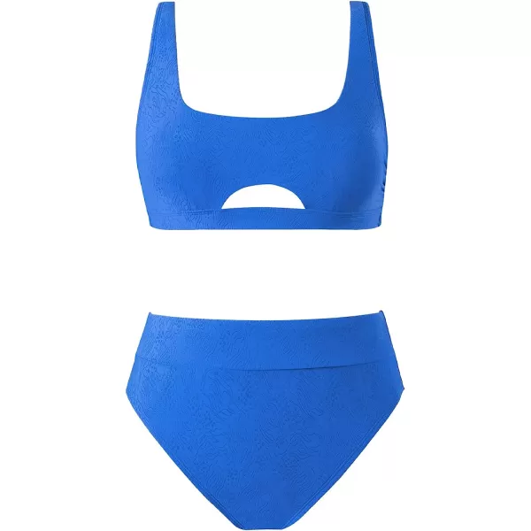 imageCUPSHE Bikini Set for Women Two Piece Bathing Suits High Waisted Square Neck Cutout Adjustable Straps Back HookDodger Blue