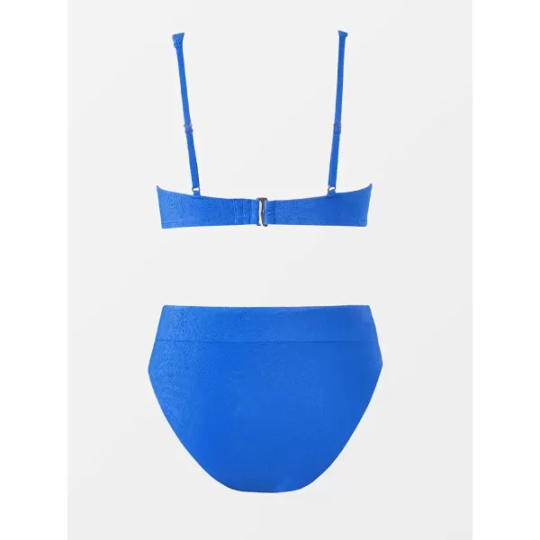 imageCUPSHE Bikini Set for Women Two Piece Bathing Suits High Waisted Square Neck Cutout Adjustable Straps Back HookDodger Blue