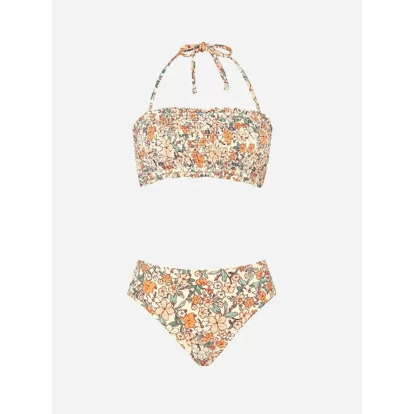 imageCUPSHE Bikini Set for Women Two Piece Swimsuit Bandeau Top Back Tie Mid Waisted Bottom with Removable Shoulder StrapsMulticolor