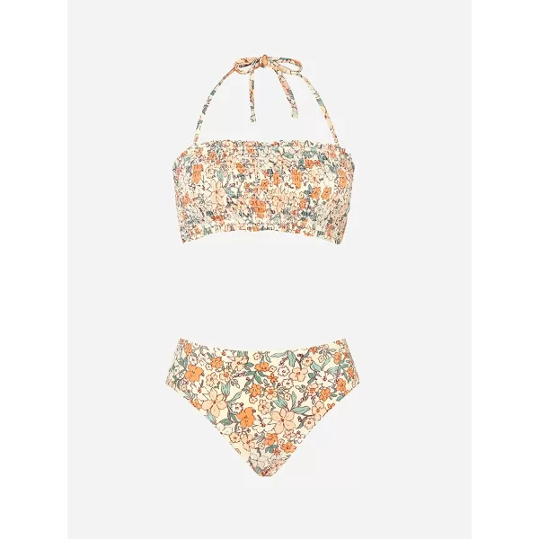 imageCUPSHE Bikini Set for Women Two Piece Swimsuit Bandeau Top Back Tie Mid Waisted Bottom with Removable Shoulder StrapsMulticolor