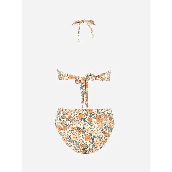 imageCUPSHE Bikini Set for Women Two Piece Swimsuit Bandeau Top Back Tie Mid Waisted Bottom with Removable Shoulder StrapsMulticolor
