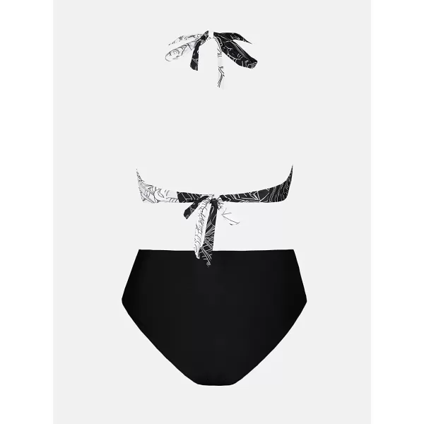 imageCUPSHE Bikini Set for Women Two Piece Swimsuit High Waisted Wrapped Halter Back Self Tie Color BlockBlack and White