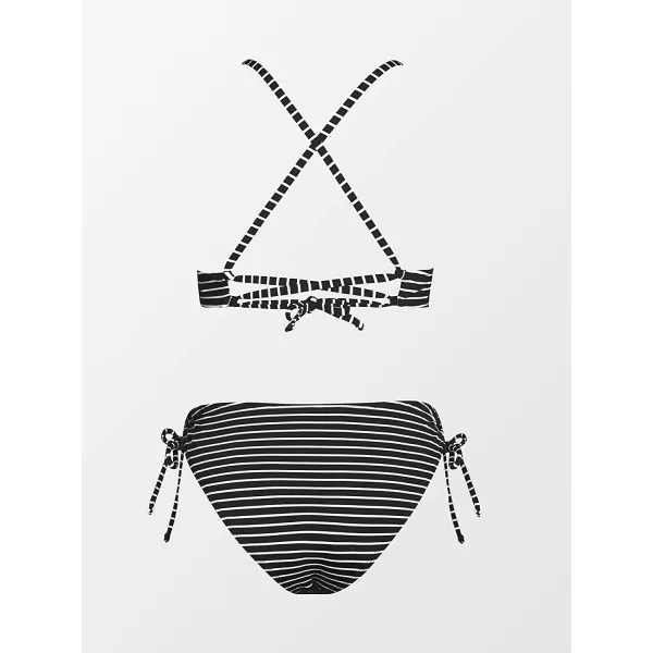 imageCUPSHE Bikini Set for Women Two Piece Swimsuit V Neck Triangle Top Striped Crisscross Back Tie Mid Rise DrawstringBlack Chevron Horizontal Stripe