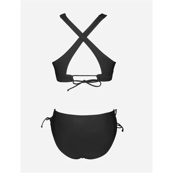 imageCUPSHE Bikini Set for Women Two Piece Swimsuit V Neck Triangle Top Wide Straps Cross Back Lace up Mid RiseBlack