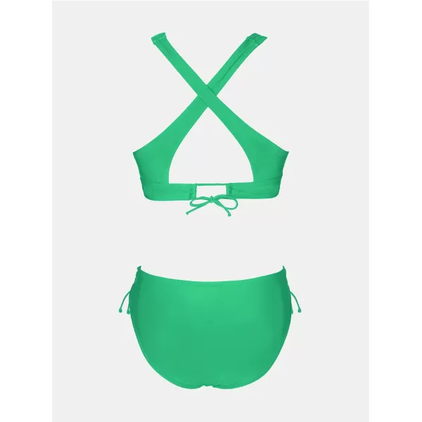 imageCUPSHE Bikini Set for Women Two Piece Swimsuit V Neck Triangle Top Wide Straps Cross Back Lace up Mid RiseLight Green