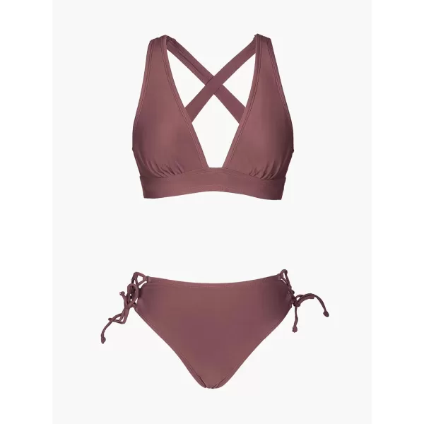 imageCUPSHE Bikini Set for Women Two Piece Swimsuit V Neck Triangle Top Wide Straps Cross Back Lace up Mid RisePale Mauve