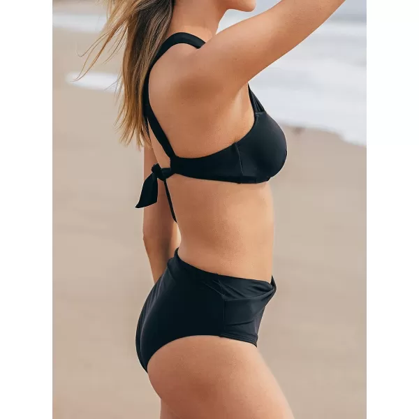 imageCUPSHE Bikini Set for Women Two Piece Swimsuit VWire Crisscross Back Tie Twisted High Waisted BottomBlack