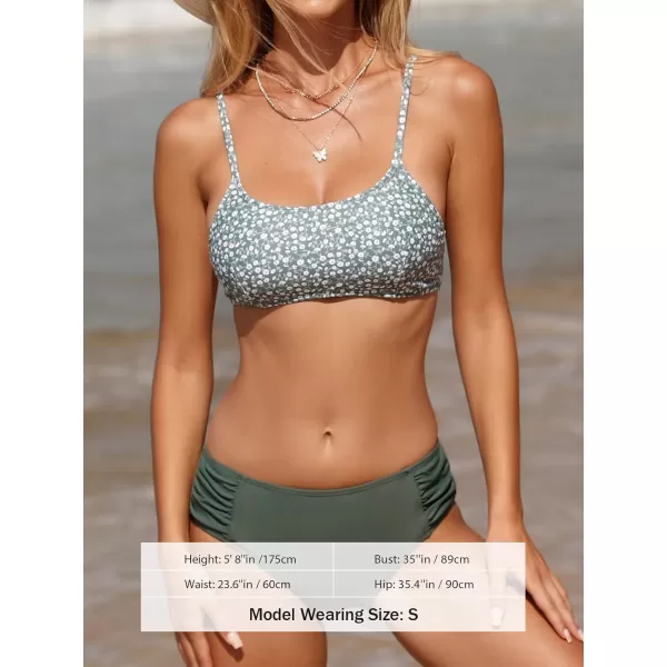 imageCUPSHE Bikini Set for Women Two Piece Swimsuit VWire Crisscross Back Tie Twisted High Waisted BottomOlive Green and Ditsy Floral