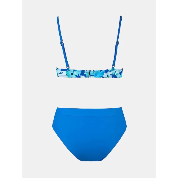 imageCUPSHE Bikini Set for Women Two Piece Swimsuits Banded High Waisted Adjustable Straps Back Hook FloralBlue Floral