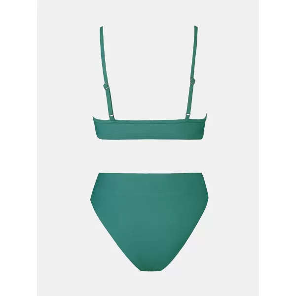 imageCUPSHE Bikini Set for Women Two Piece Swimsuits Cut Out High Waisted Scoop Neck V Cut BottomEmerald Green