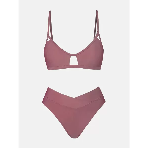 imageCUPSHE Bikini Set for Women Two Piece Swimsuits Cut Out High Waisted Scoop Neck V Cut BottomMauve Purple