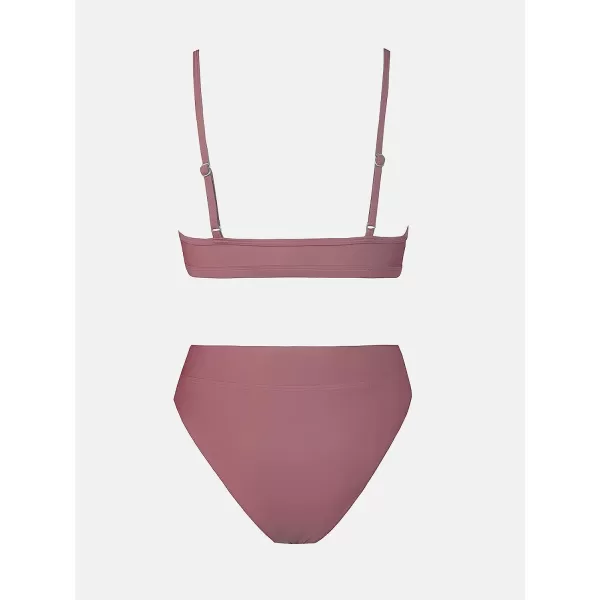 imageCUPSHE Bikini Set for Women Two Piece Swimsuits Cut Out High Waisted Scoop Neck V Cut BottomMauve Purple