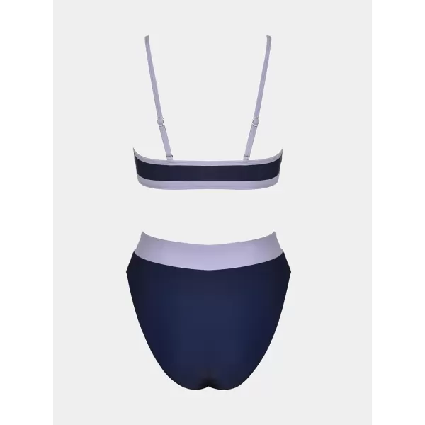 imageCUPSHE Bikini Set for Women Two Piece Swimsuits Cut Out High Waisted Scoop Neck V Cut BottomPurpleBlue