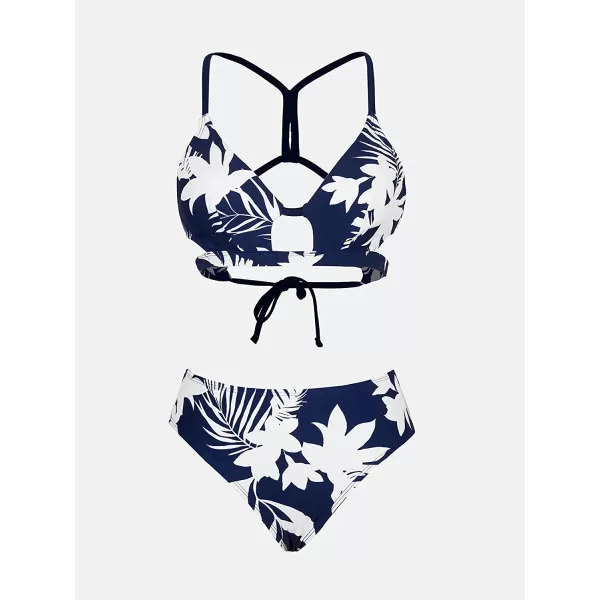 imageCUPSHE Bikini Set for Women Two Piece Swimsuits Floral Print Cutout Lace Up Crisscross Back Mid Rise BottomFloral Print