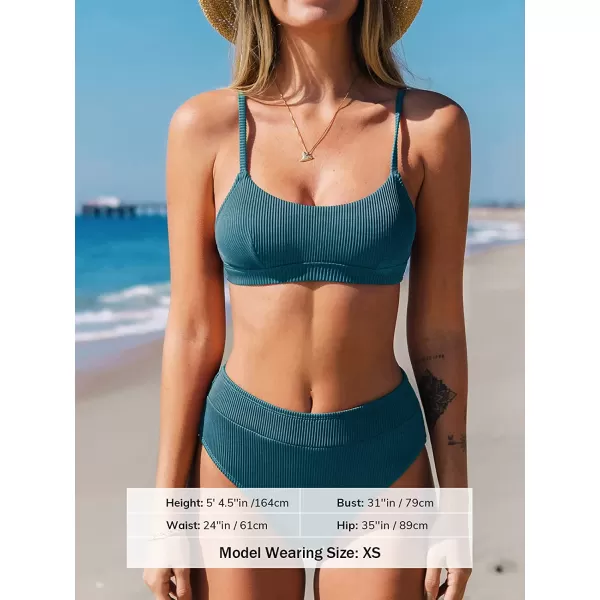 imageCUPSHE Bikini Set for Women Two Piece Swimsuits High Waisted Adjustable Spaghetti Straps Back Hook BacklessAegean Blue