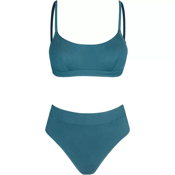imageCUPSHE Bikini Set for Women Two Piece Swimsuits High Waisted Adjustable Spaghetti Straps Back Hook BacklessAegean Blue