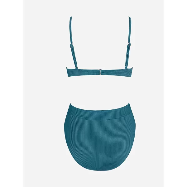 imageCUPSHE Bikini Set for Women Two Piece Swimsuits High Waisted Adjustable Spaghetti Straps Back Hook BacklessAegean Blue