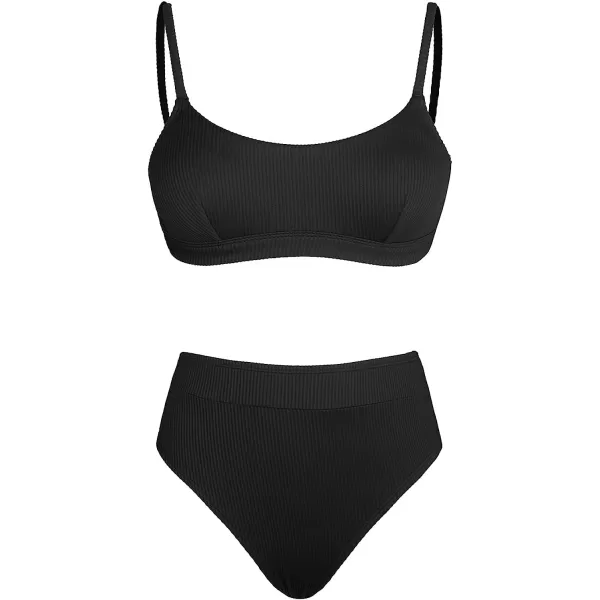 imageCUPSHE Bikini Set for Women Two Piece Swimsuits High Waisted Adjustable Spaghetti Straps Back Hook BacklessBlack