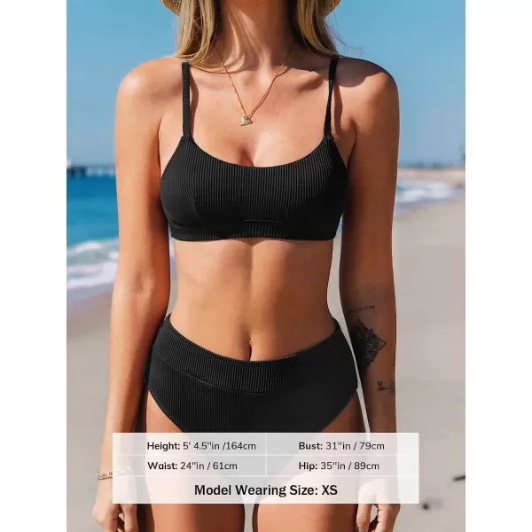 imageCUPSHE Bikini Set for Women Two Piece Swimsuits High Waisted Adjustable Spaghetti Straps Back Hook BacklessBlack