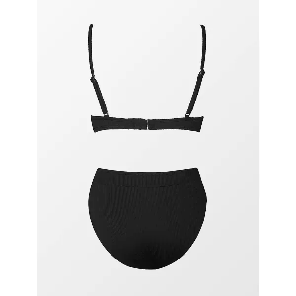 imageCUPSHE Bikini Set for Women Two Piece Swimsuits High Waisted Adjustable Spaghetti Straps Back Hook BacklessBlack