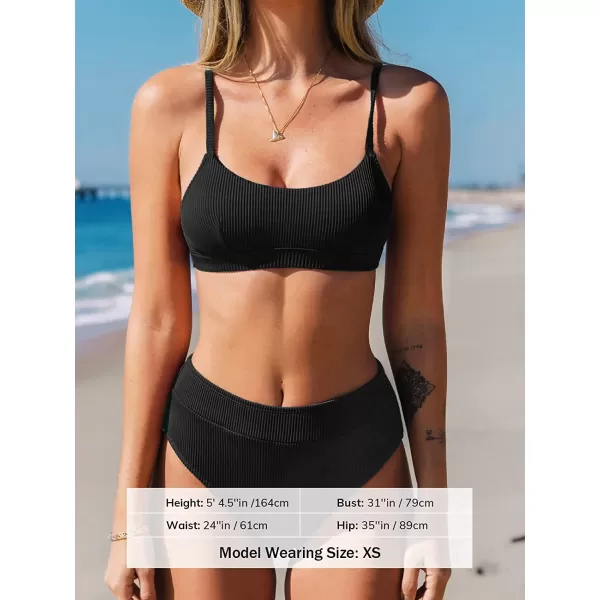 imageCUPSHE Bikini Set for Women Two Piece Swimsuits High Waisted Adjustable Spaghetti Straps Back Hook BacklessBlack