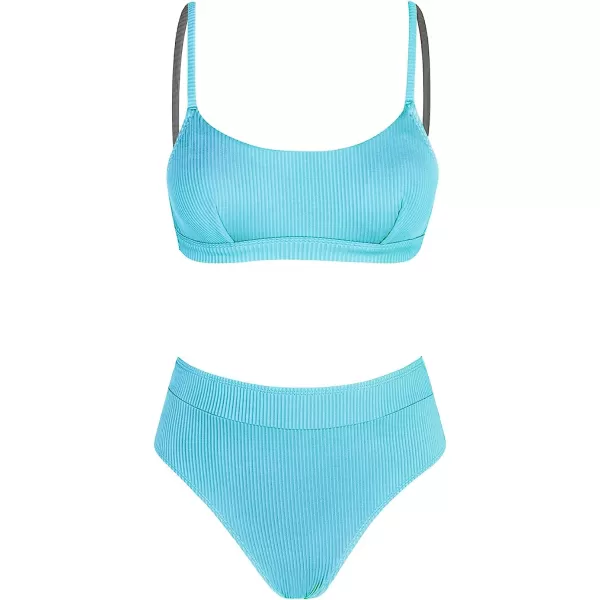 imageCUPSHE Bikini Set for Women Two Piece Swimsuits High Waisted Adjustable Spaghetti Straps Back Hook BacklessCerulean Blue