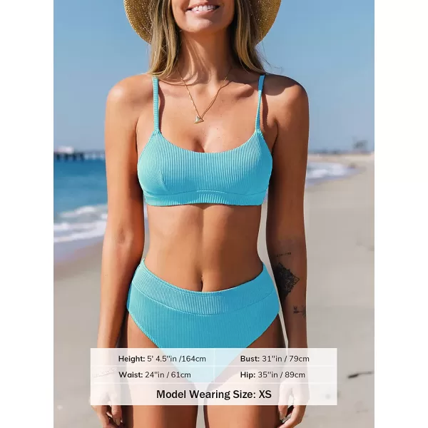 imageCUPSHE Bikini Set for Women Two Piece Swimsuits High Waisted Adjustable Spaghetti Straps Back Hook BacklessCerulean Blue