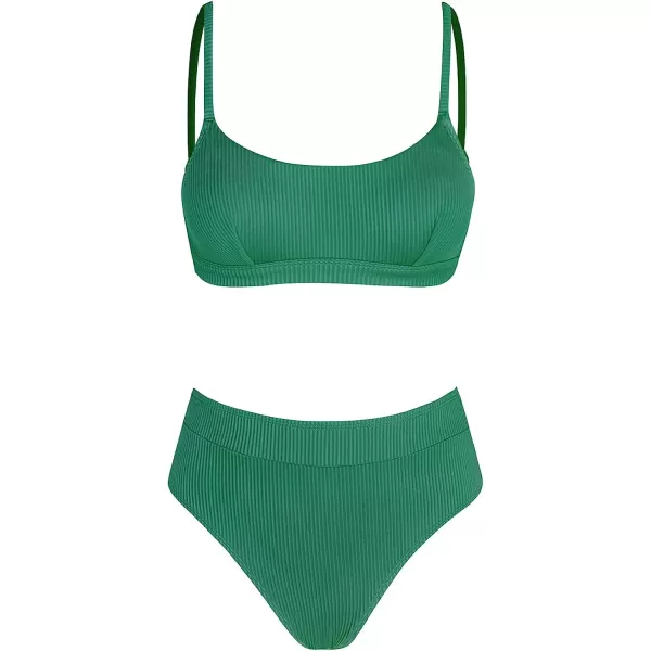 imageCUPSHE Bikini Set for Women Two Piece Swimsuits High Waisted Adjustable Spaghetti Straps Back Hook BacklessEmerald Green