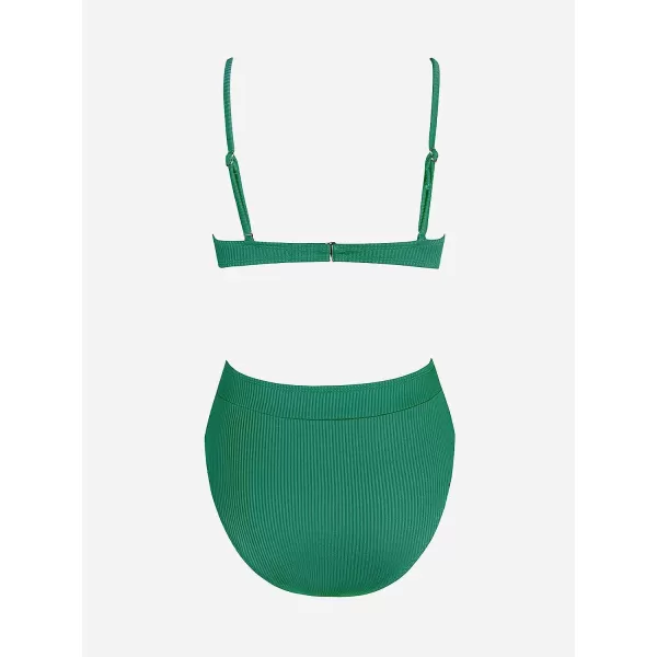 imageCUPSHE Bikini Set for Women Two Piece Swimsuits High Waisted Adjustable Spaghetti Straps Back Hook BacklessEmerald Green
