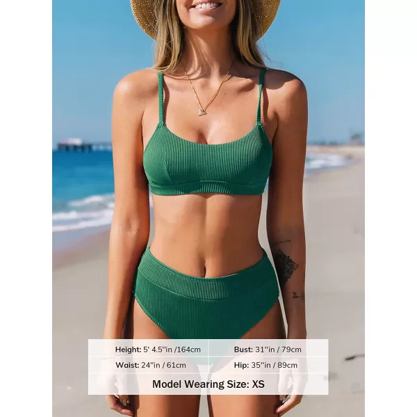 imageCUPSHE Bikini Set for Women Two Piece Swimsuits High Waisted Adjustable Spaghetti Straps Back Hook BacklessEmerald Green