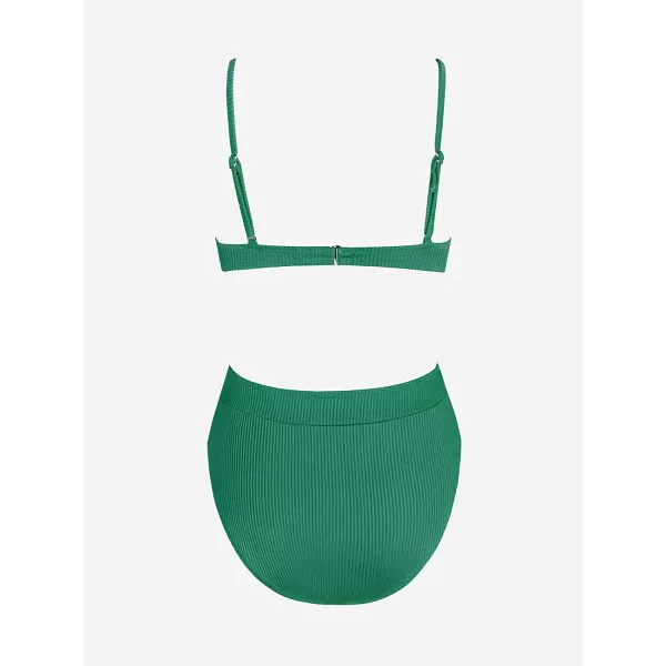 imageCUPSHE Bikini Set for Women Two Piece Swimsuits High Waisted Adjustable Spaghetti Straps Back Hook BacklessEmerald Green